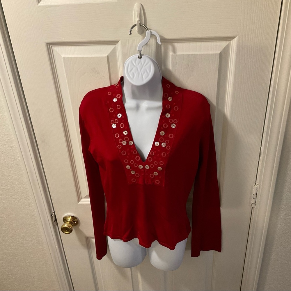 Red Women's Sweater with Sequin Detail